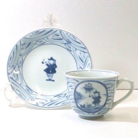 【美品】青花 長崎紋 百合型 コーヒー碗皿 カップ&ソーサー