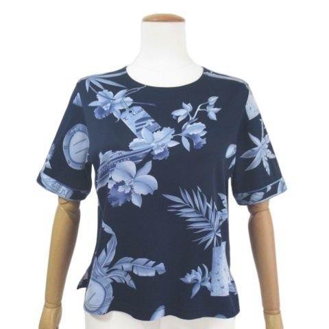 【美品】レオナール スポーツ 半袖カットソー ネイビー花柄