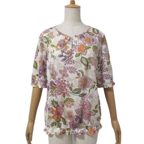 【美品】レリアン 半袖カットソー 花柄ブラウス