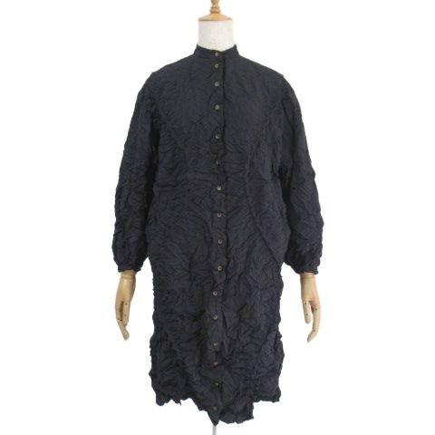 【美品】cucuri 絞り形状加工 ロングシャツ