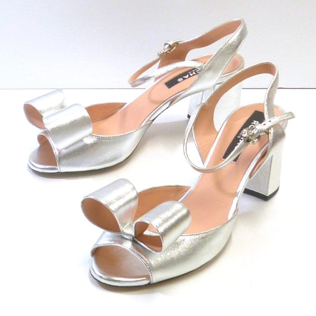 【美品】ROCHAS リボンサンダル シルバー 37 1/2