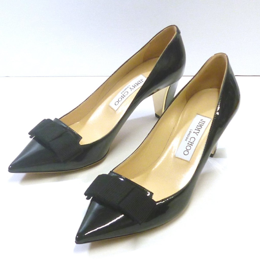 【美品】JIMMY CHOO エナメル リボンパンプス 37 1/2