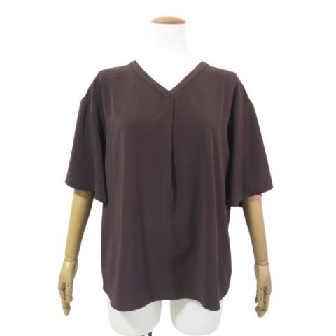 【美品】INDIVI Vネック ブラウス こげ茶