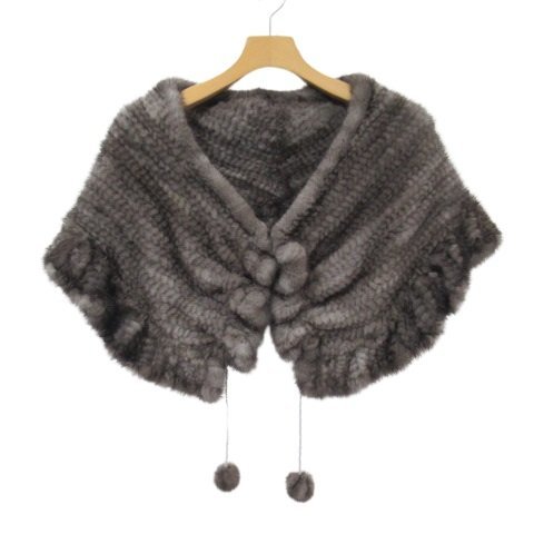 【美品】ミンクヤーン ケープ グレー ベージュ