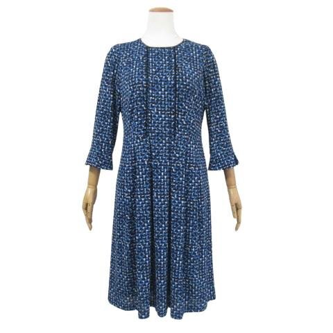 レリアン 美品 7分袖ワンピース 黒 青柄