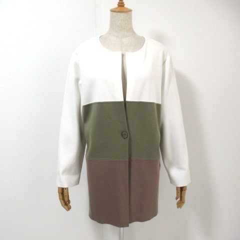 【美品】HANAE MORI 長袖ニット カーディガン 白 カーキ 茶系