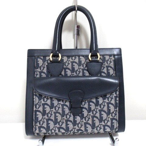 Dior トロッター ハンドバッグ ネイビー キャンバス＆レザー