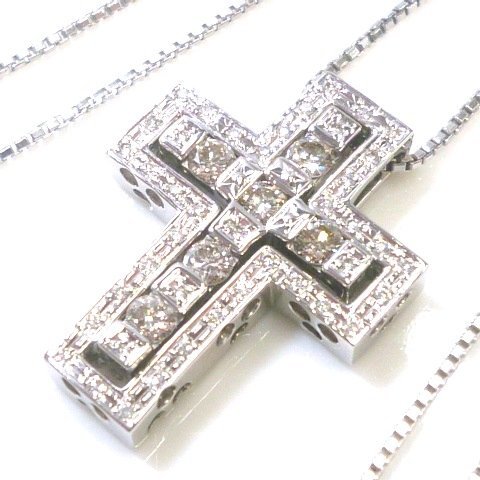 【新品仕上済】K18WG ダイヤ0.73ct 3WAY クロスネックレス
