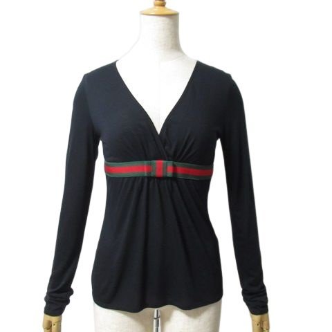 【美品】GUCCI Vネック 長袖カットソー ブラック